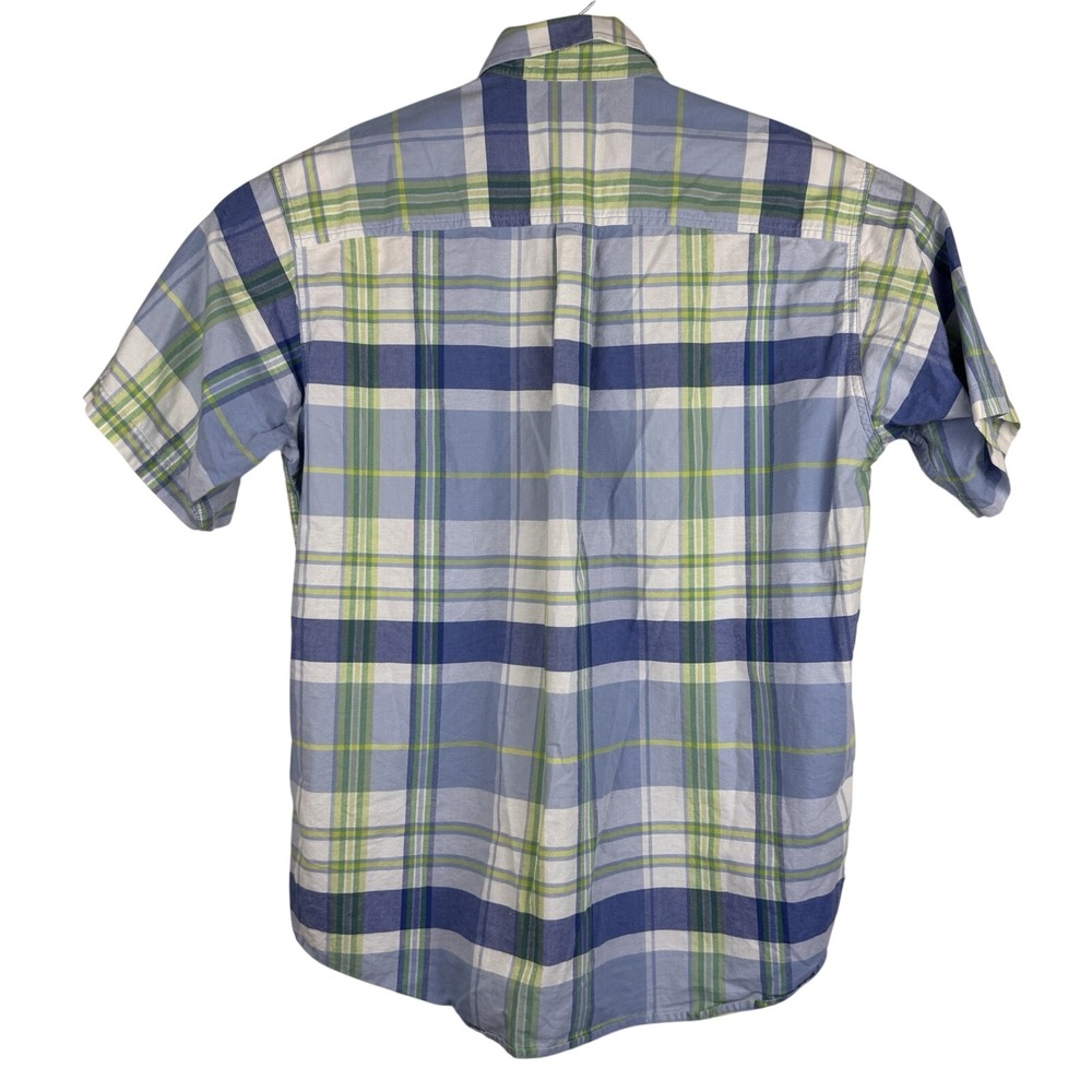Cinch Button Down Shirt Mens Medium Blue Green Plaid Short Sleeve Western Logo - Picture 5 of 6